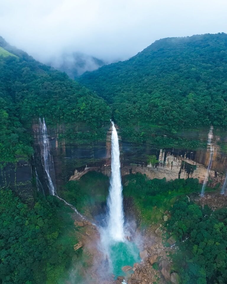 Nohkalikai Falls near Cherrapunji, Meghalaya - Monsoon Destinations in India