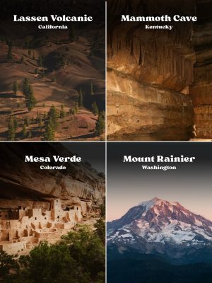 Lassen Volcanic, Mammoth Cave, Mesa Verde, and Mount Rainier