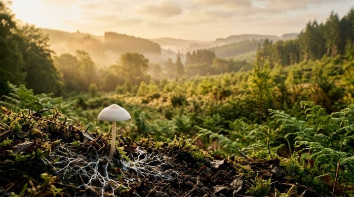 Mushroom in recovering landscape