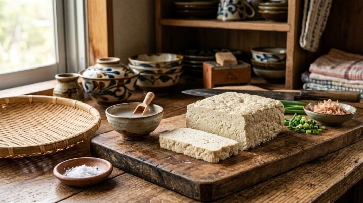 Okinawan shima-dofu on cutting