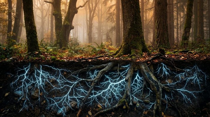 Tree roots and mycelium web