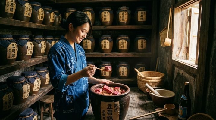 Woman inspecting fermented food