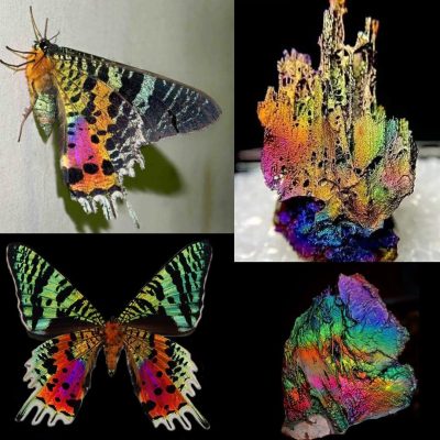 Madagascar Sunset Moth vs. Rainbow Hematite